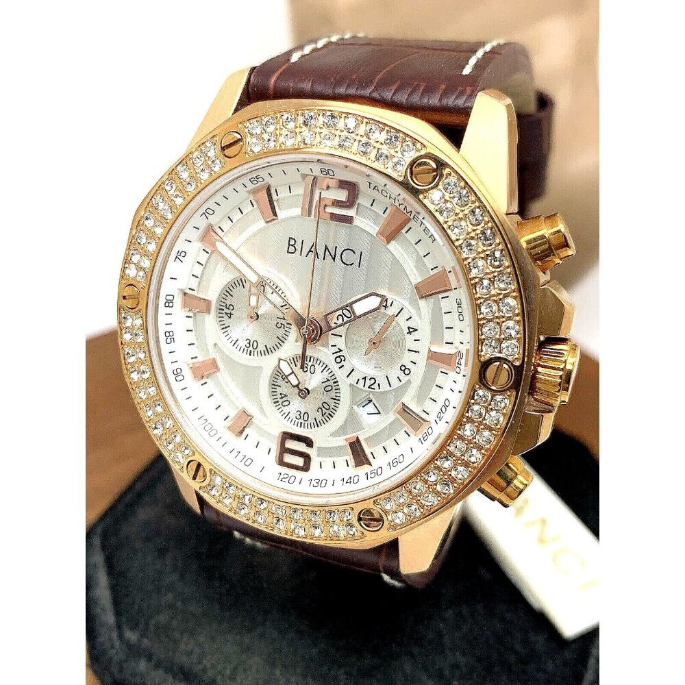 Roberto Bianci Men's Watch 5450-B Quartz Chronograph Rose Gold Gemmed 45mm